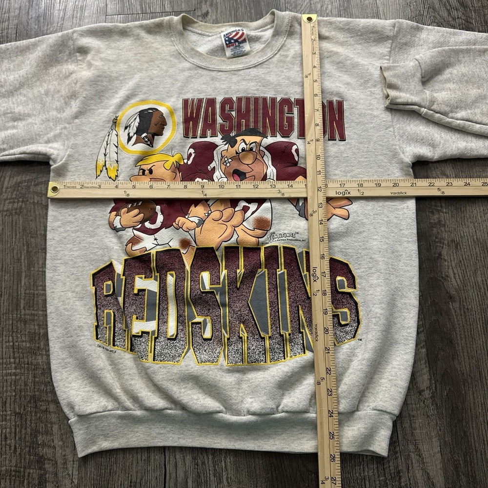 Vintage 90s Washington Redskins The Flintstones Sweatshirt NFL Football Grey L - Picture 3 of 8